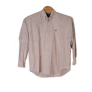 Ralph Lauren Golf Flannel Cotton Button Down LS Shirt White, Blue‎ Plaid Size L